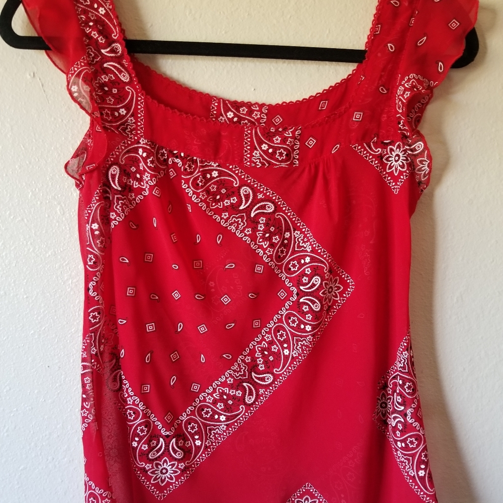 ❤ XXI Red Bandana Sheer Top